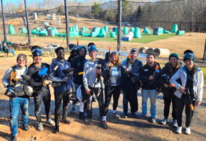 group dressed for paintball